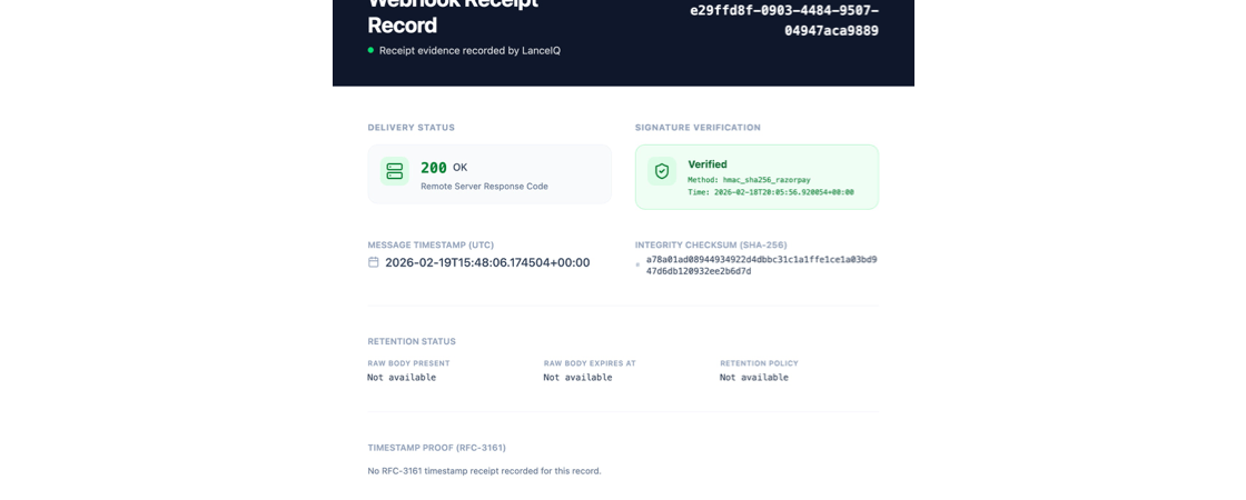 Top section of a verified LanceIQ receipt